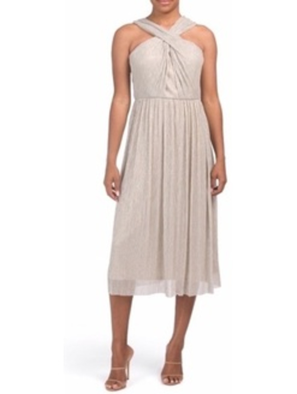 NWOT Taylor Metallic halter dress Silver Size 10